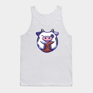 Cute Cow Holding Beef Steak Cartoon Tank Top